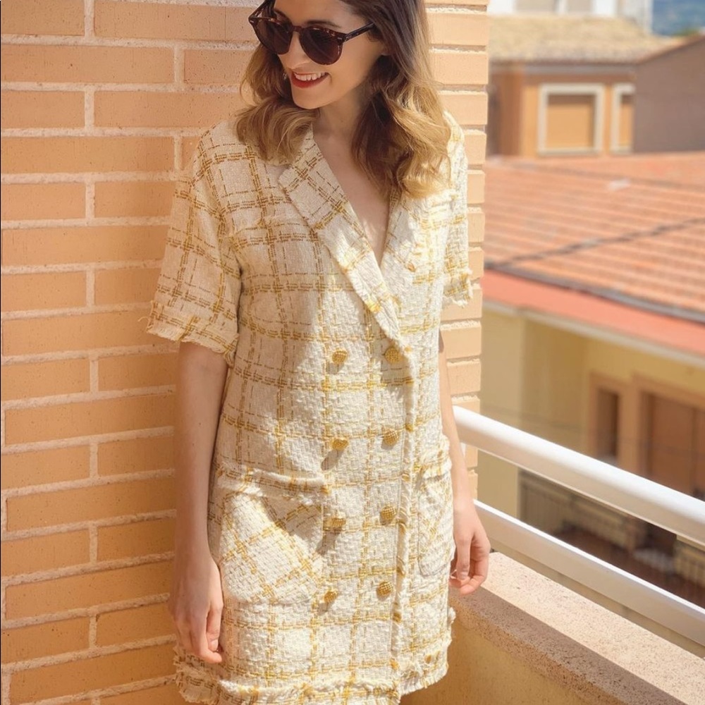 NWT Zara Tweed Blazer Style Cream Dress - Picture 8 of 15